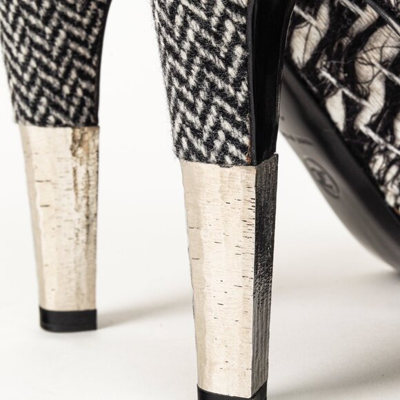 Chanel G27462 Wool Tweed Lace Up Silver Heel Booties - Picture 10 of 13